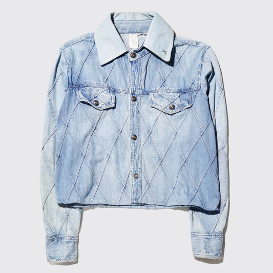 vintage leather collar dia quilting trucker jacket , *resized