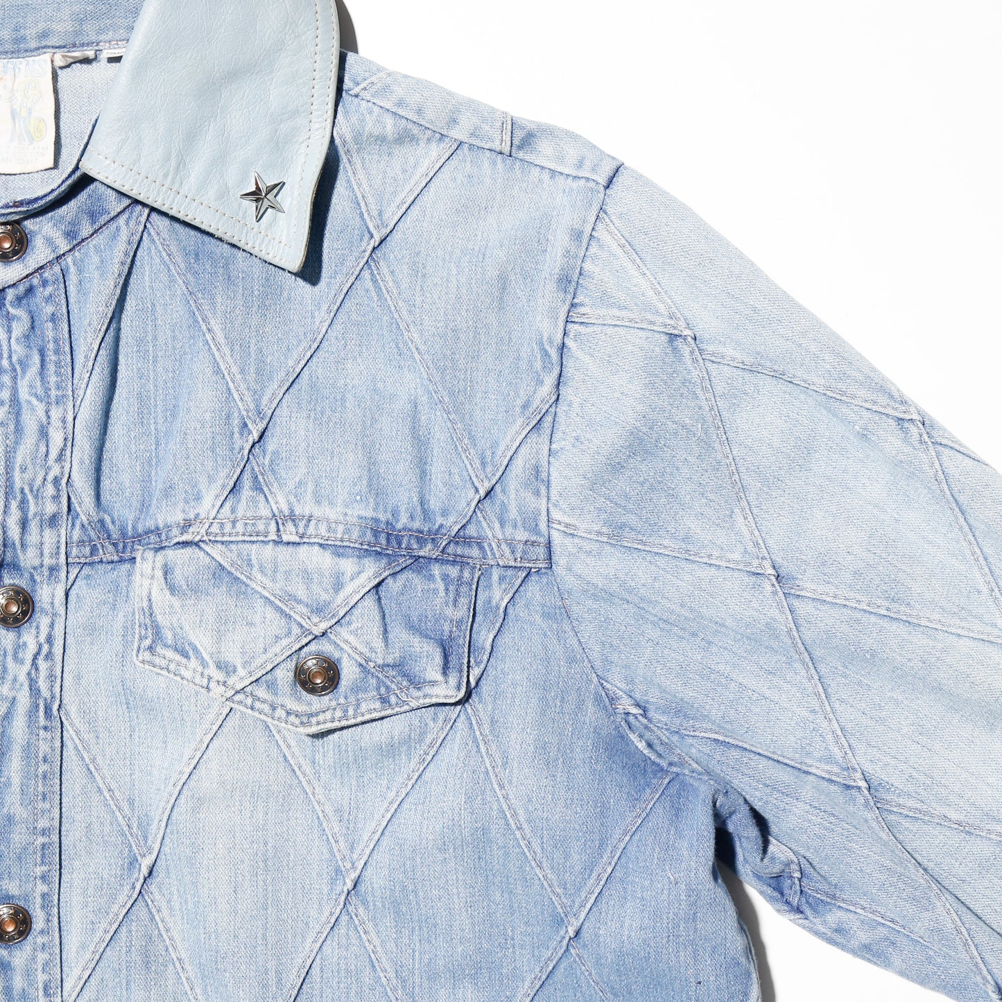 vintage leather collar dia quilting trucker jacket , *resized