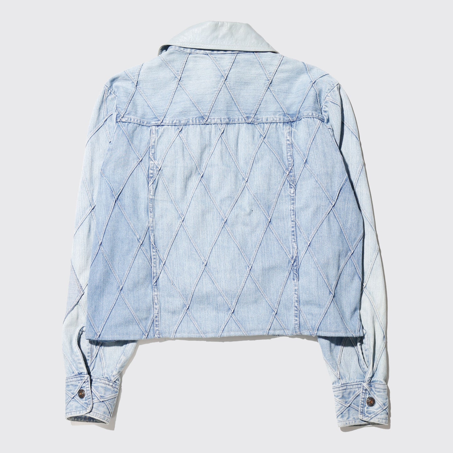 vintage leather collar dia quilting trucker jacket , *resized