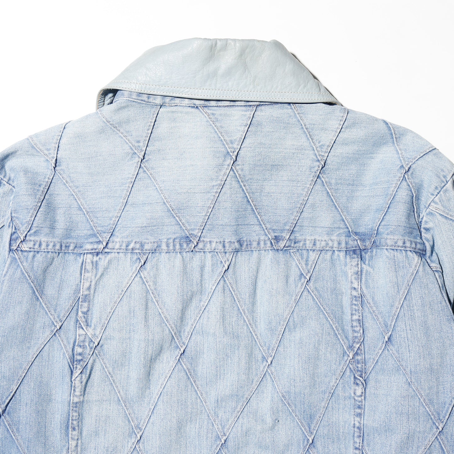 vintage leather collar dia quilting trucker jacket , *resized