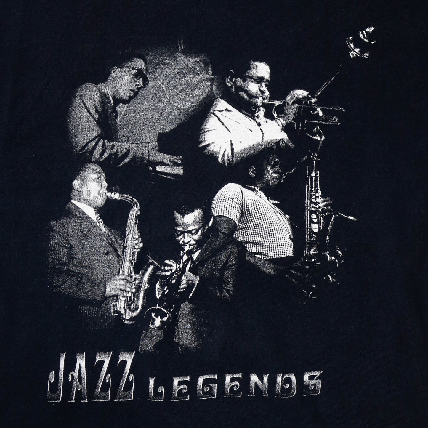 vintage 00's jazz legends t-shirt , Dizzy Gillespie/Coleman Hawkins/Miles Davis/John William Coltrane/Thelonious Monk