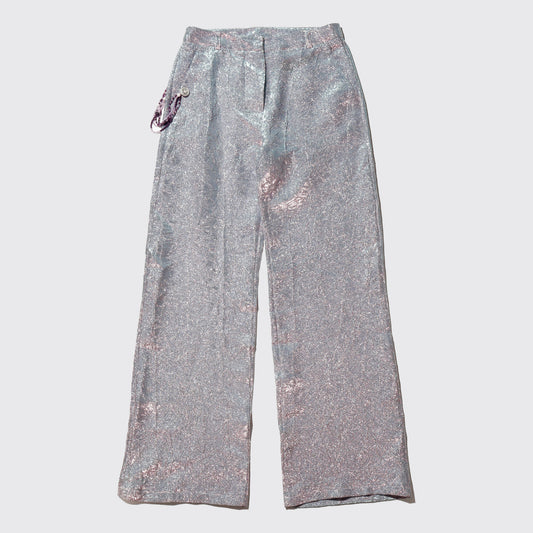vintage holographic costume trousers, with beaded chain