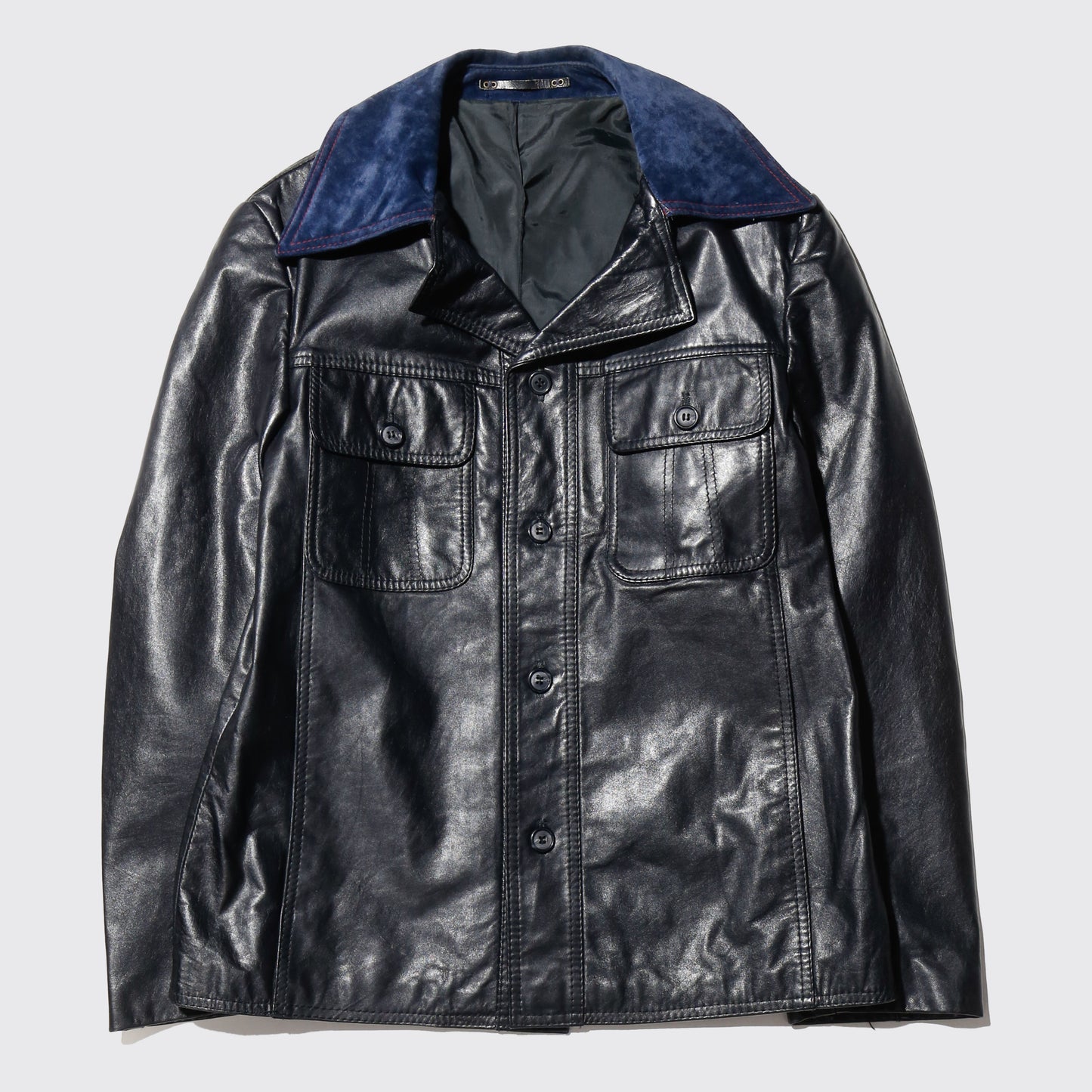 vintage suede collar leather trucker jacket