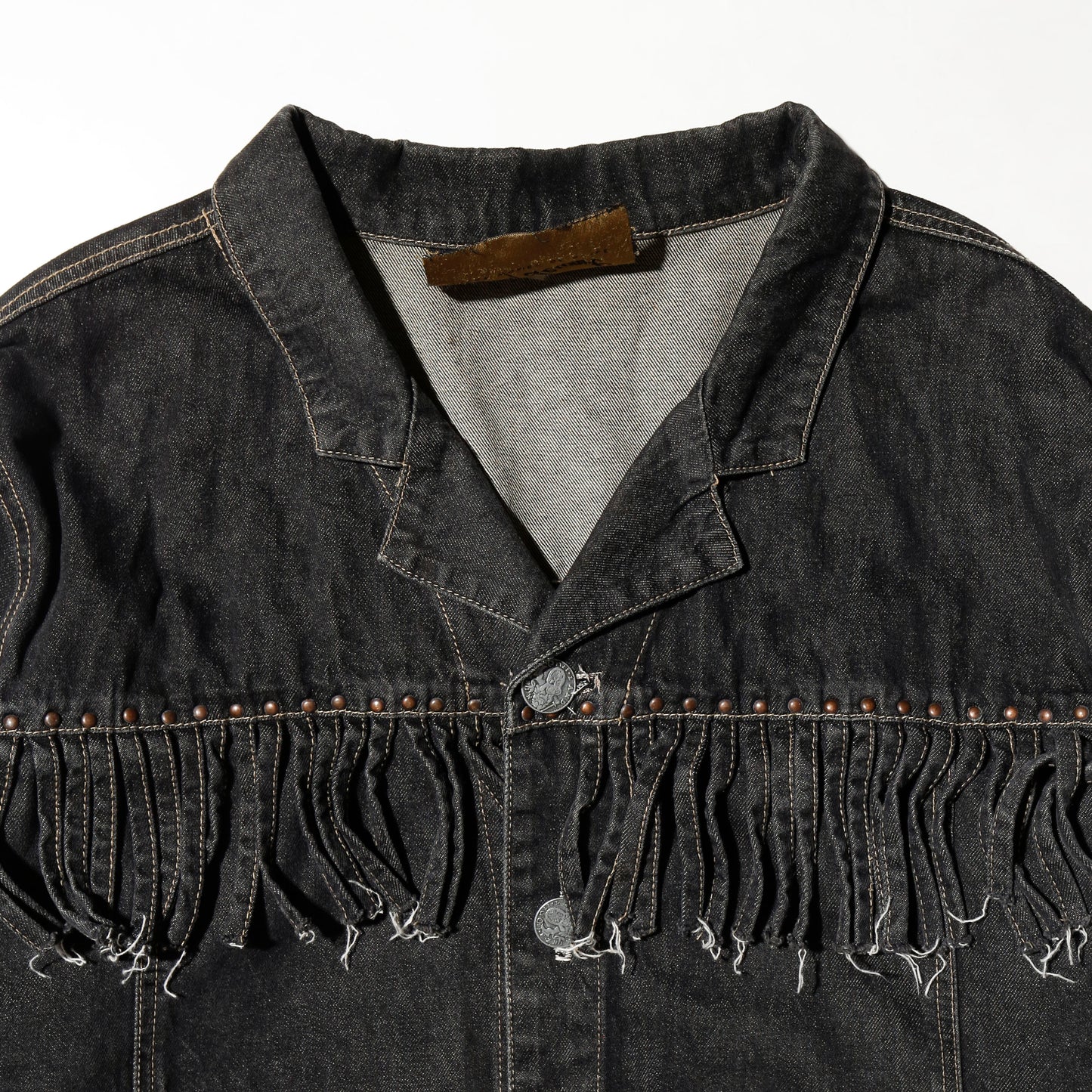 vintage studs fringe trucker jacket