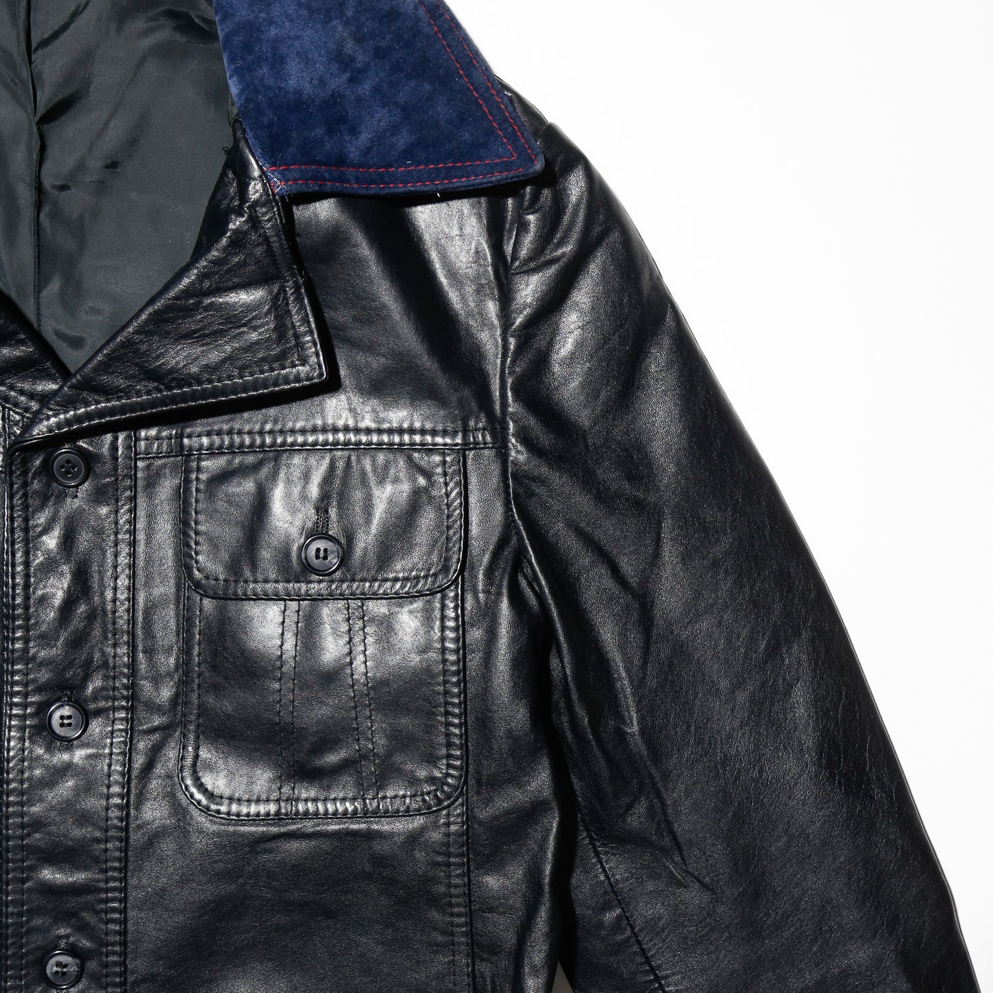 vintage suede collar leather trucker jacket
