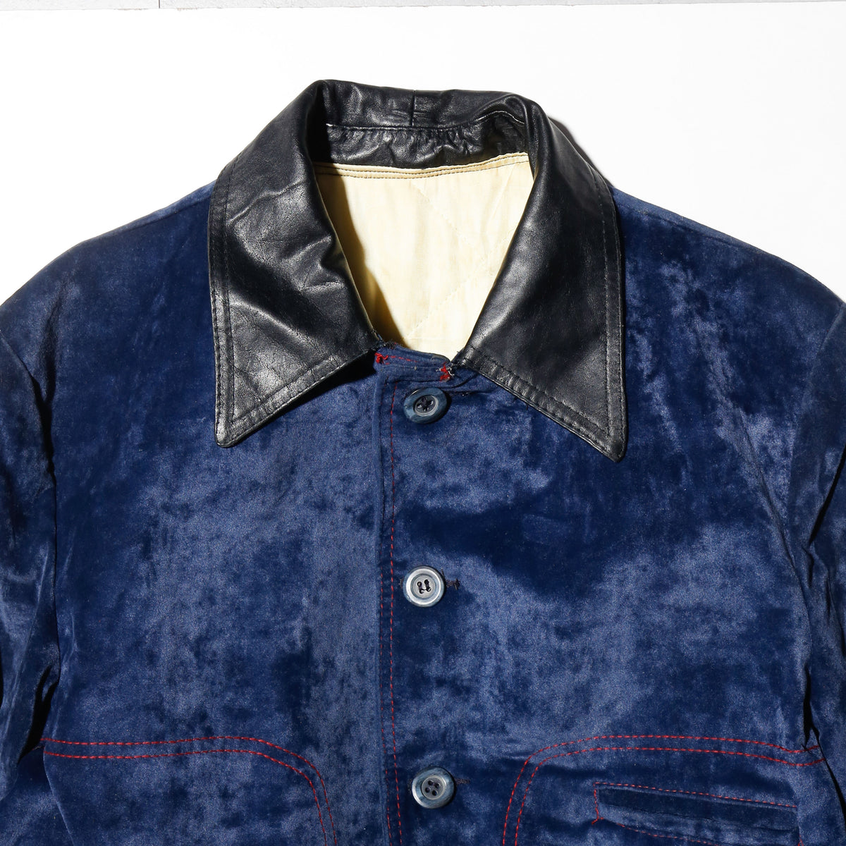 vintage 70's leather collar velvet trucker jacket