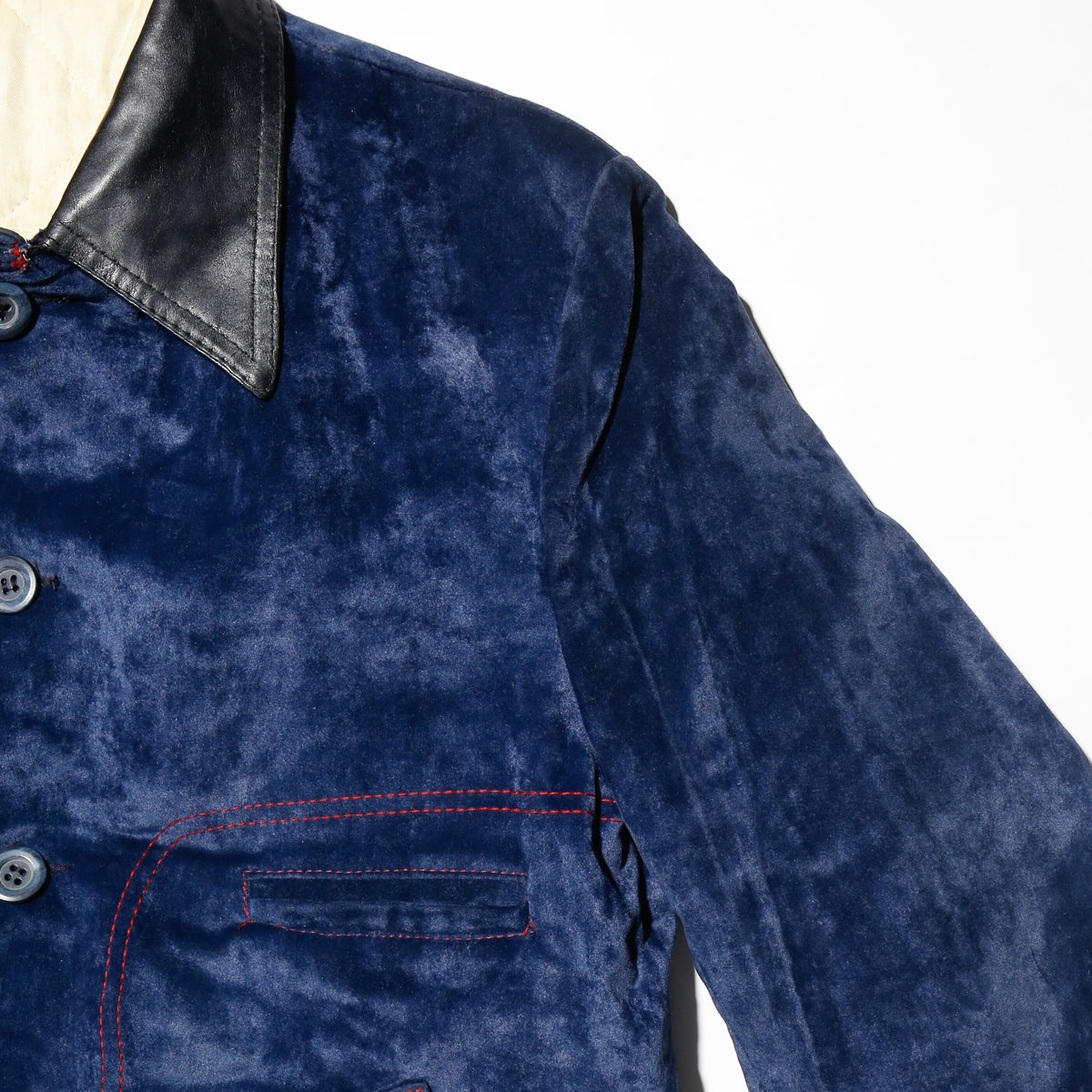 vintage 70's leather collar velvet trucker jacket