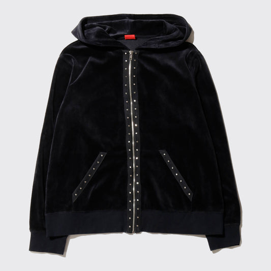 vintage studs piping velour hoodie