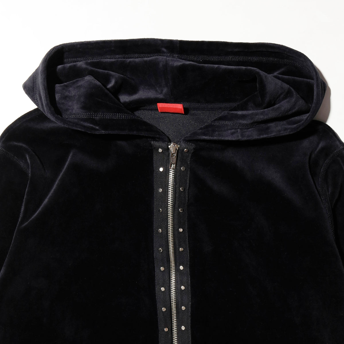 vintage studs piping velour hoodie
