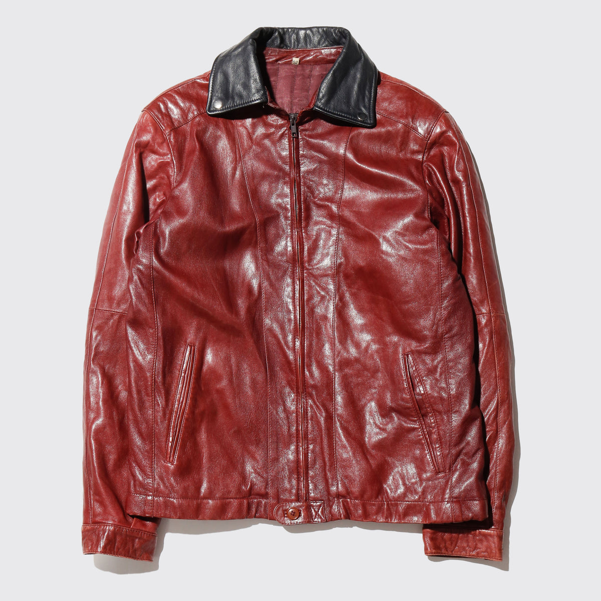 vintage euro switching collar crimson leather jacket