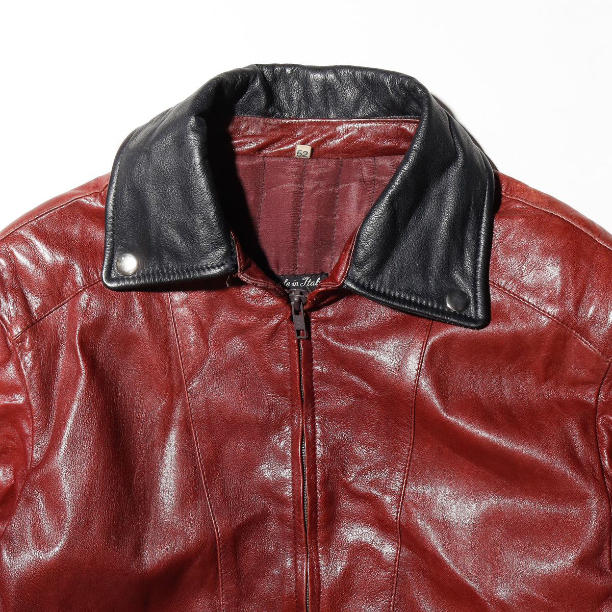 vintage euro switching collar crimson leather jacket