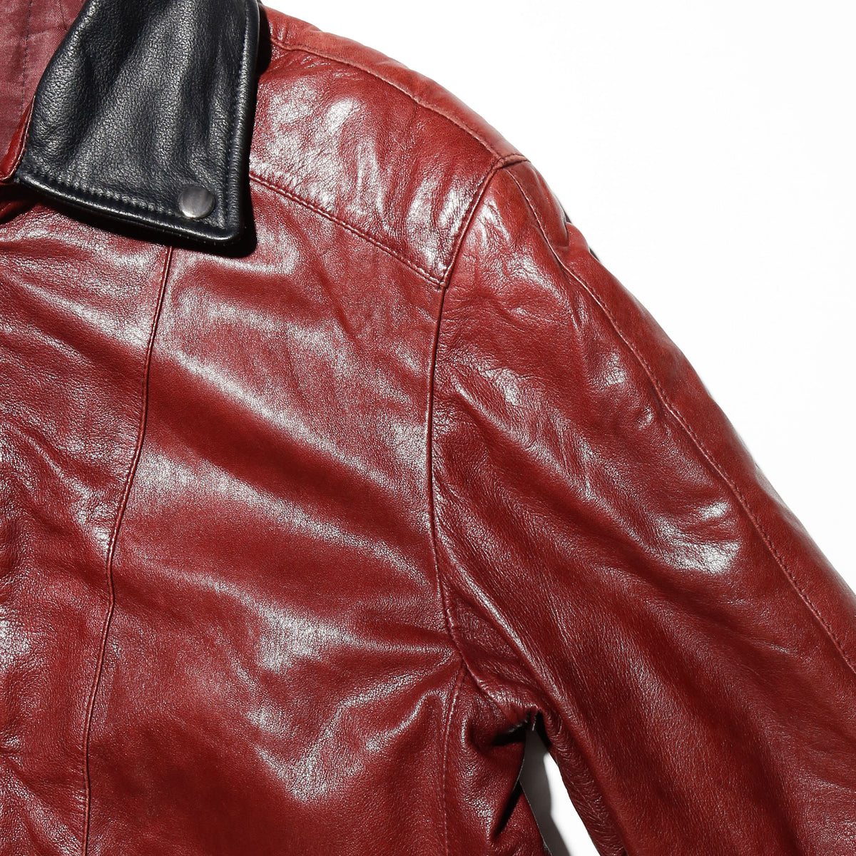 vintage euro switching collar crimson leather jacket
