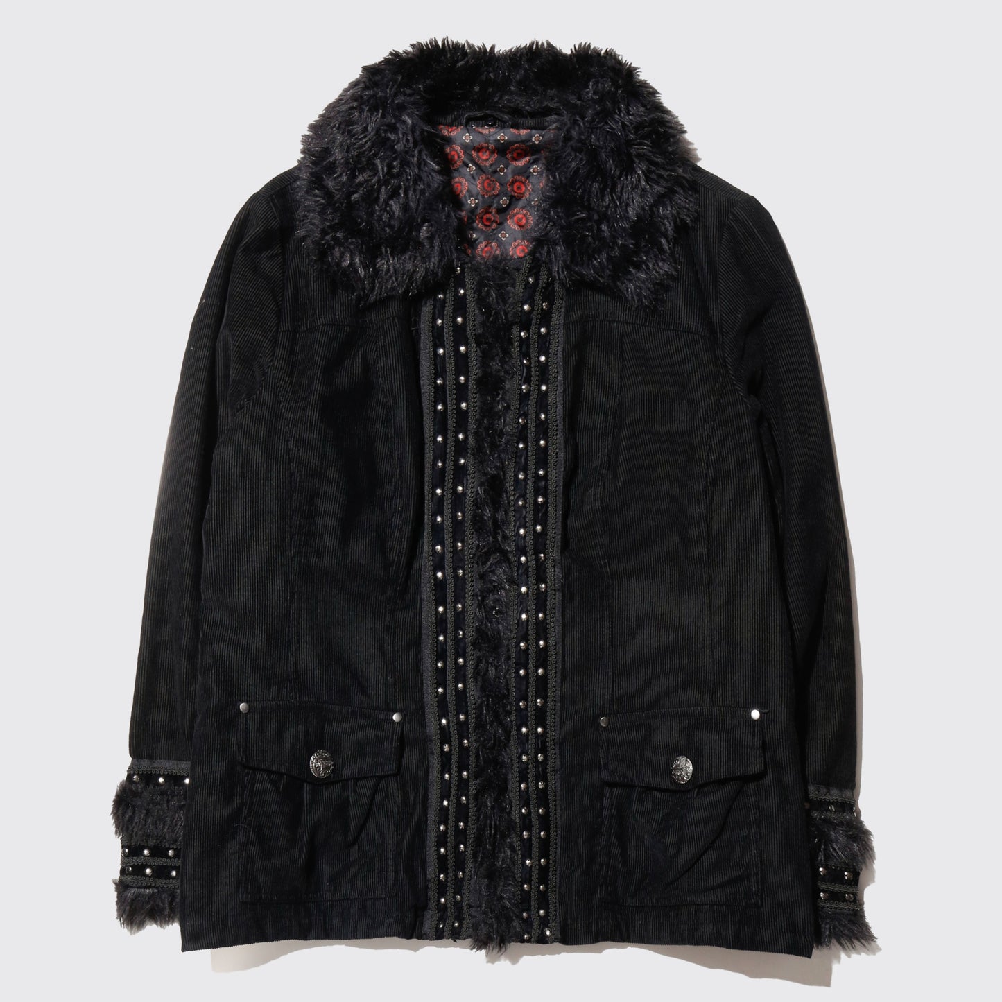 vintage studs fur collar corduroy jacket