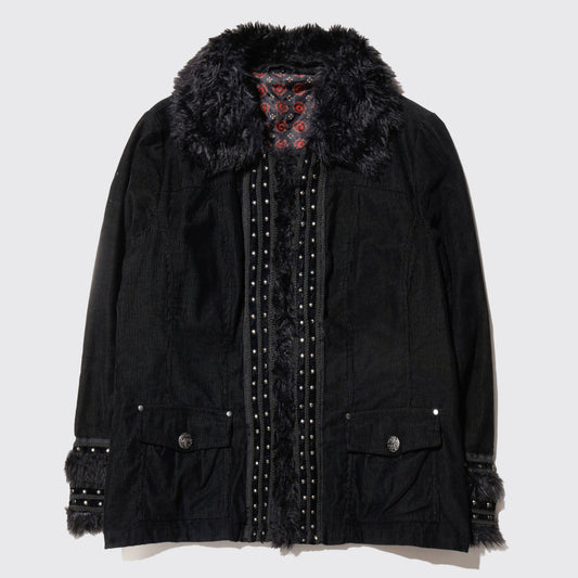 vintage studs fur collar corduroy jacket