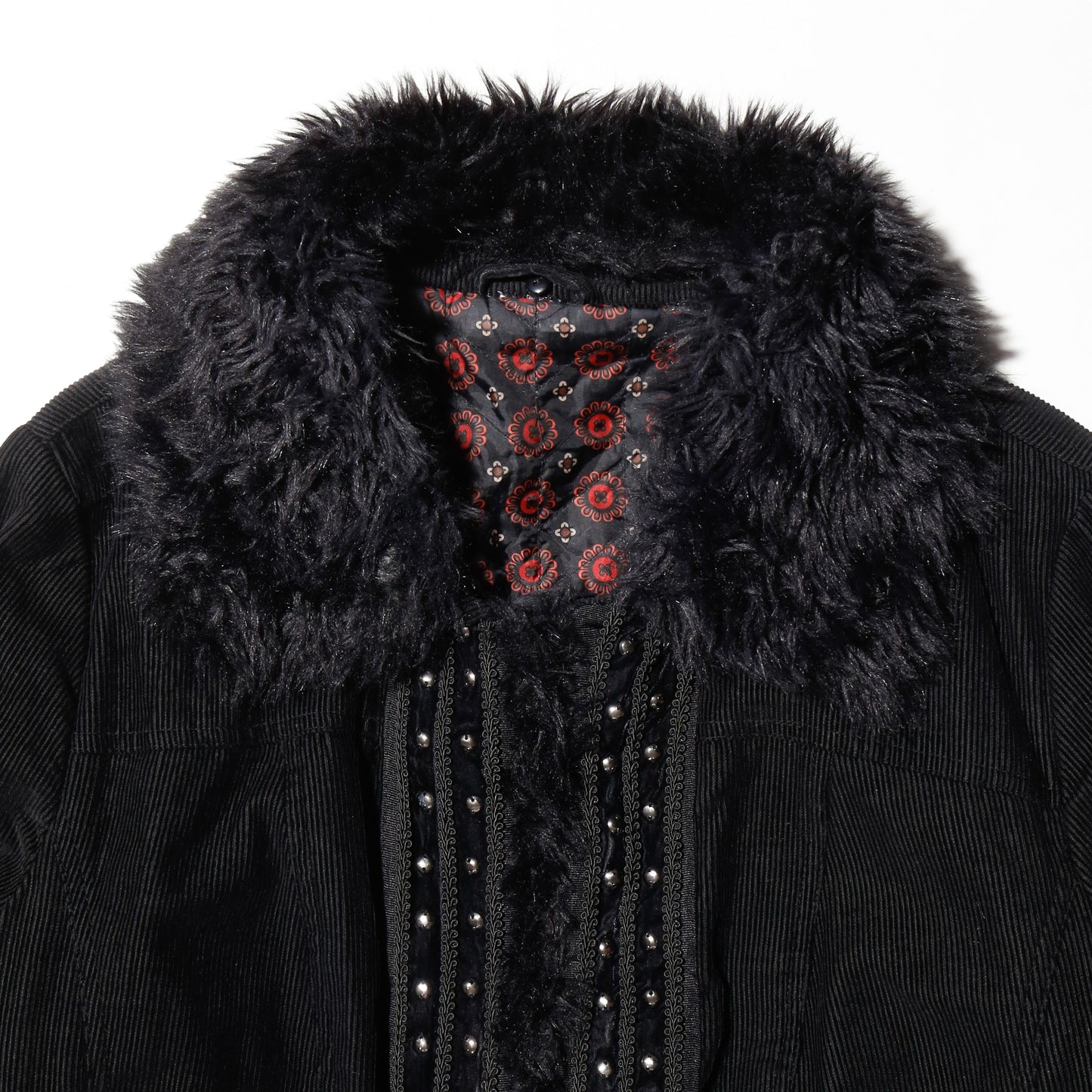 vintage studs fur collar corduroy jacket