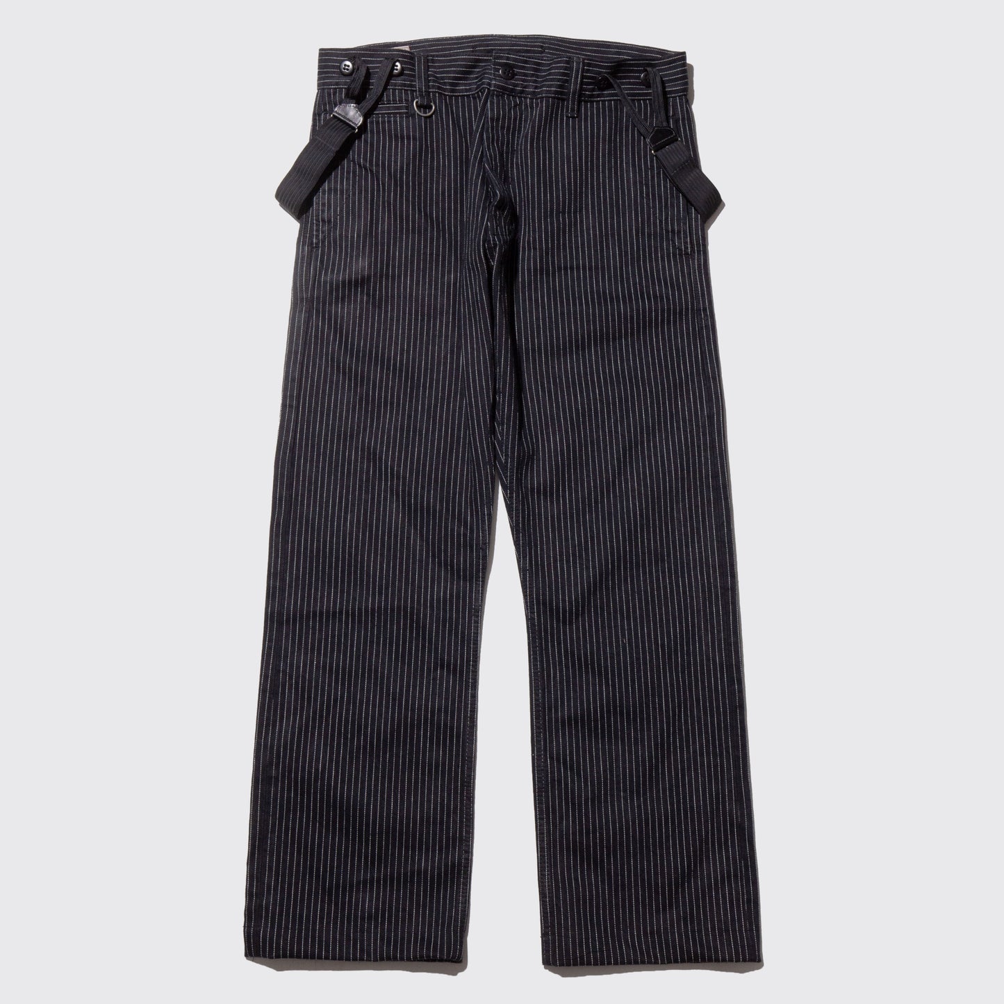vintage stripe denim work trousers , with suspender