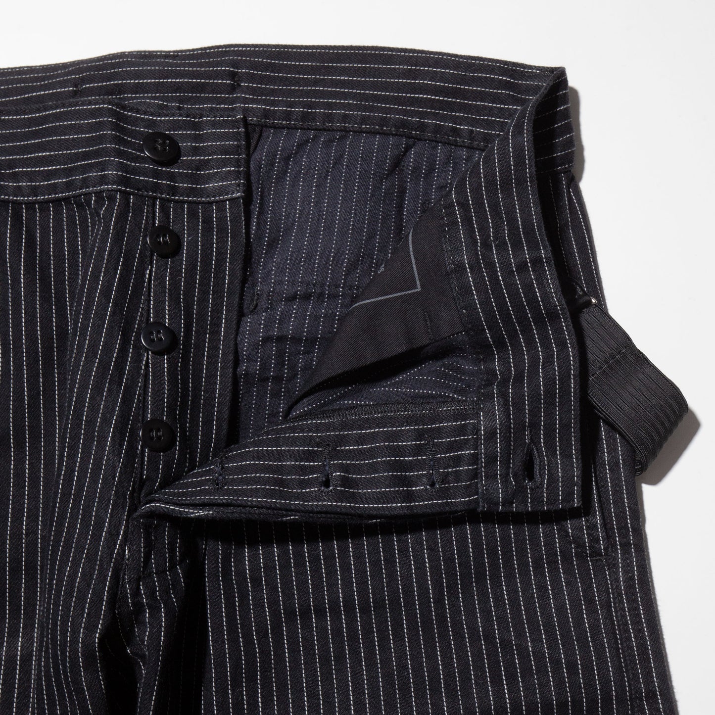 vintage stripe denim work trousers , with suspender