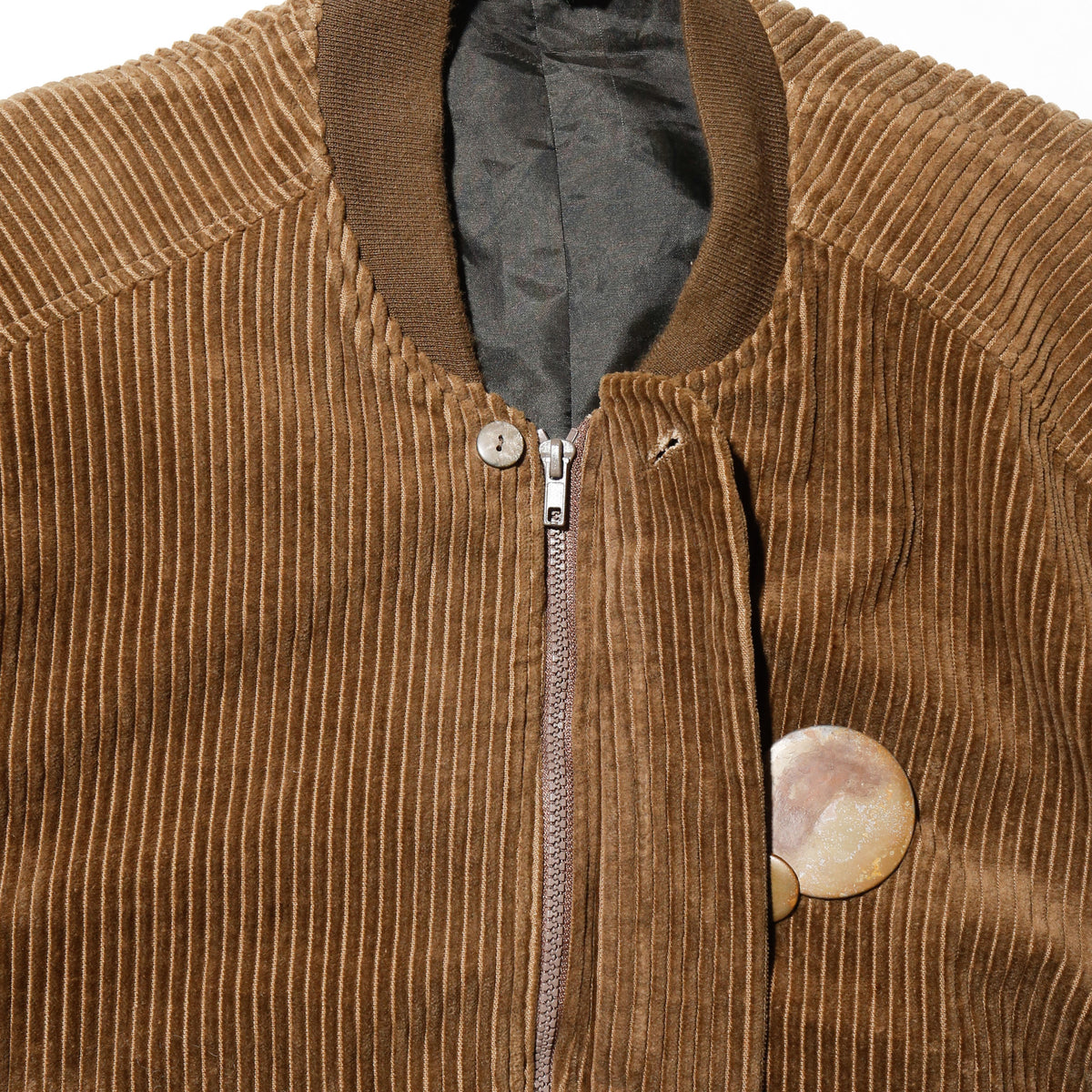 vintage corduroy bomber jacket, with copper badge