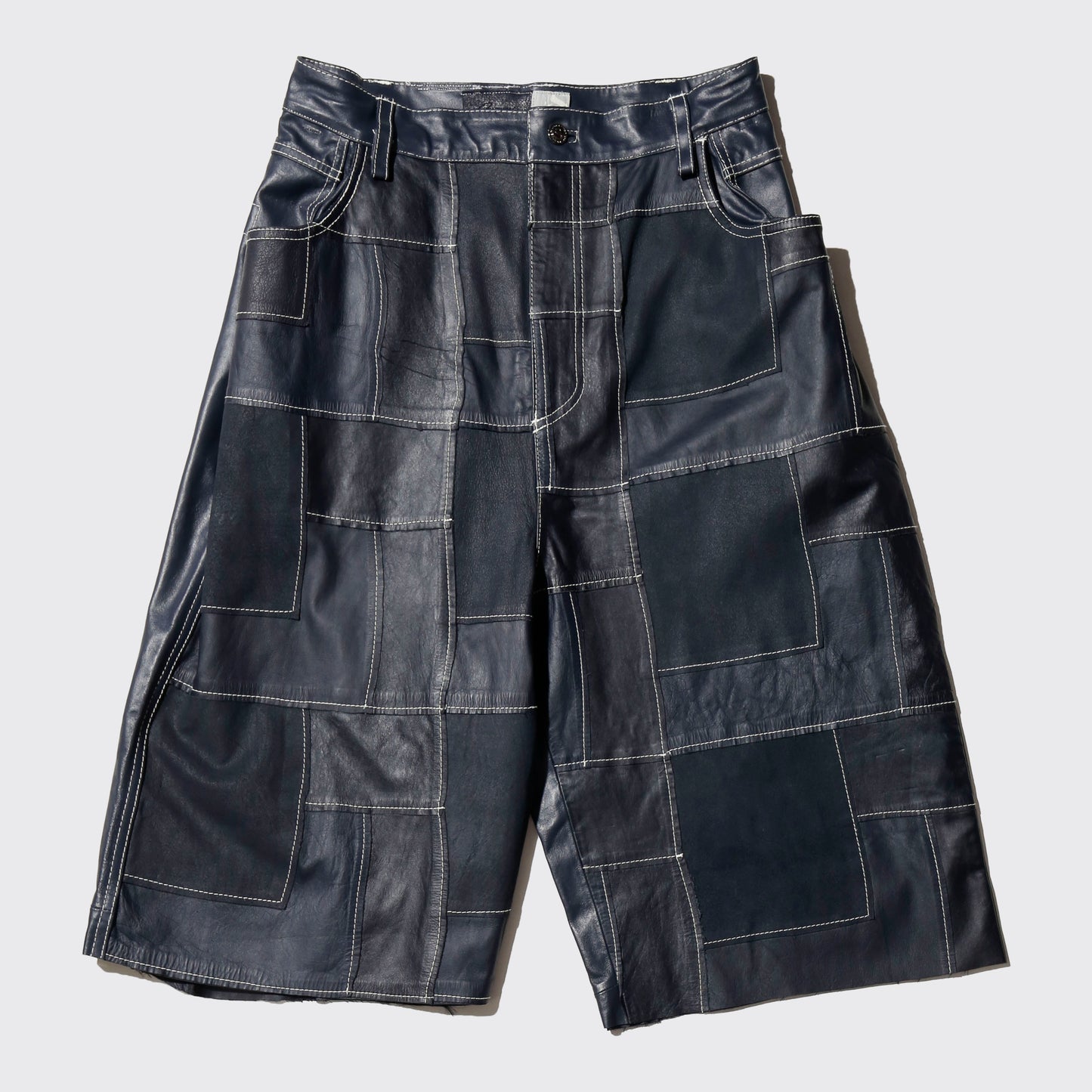 vintage craft patchwork leather bermuda shorts