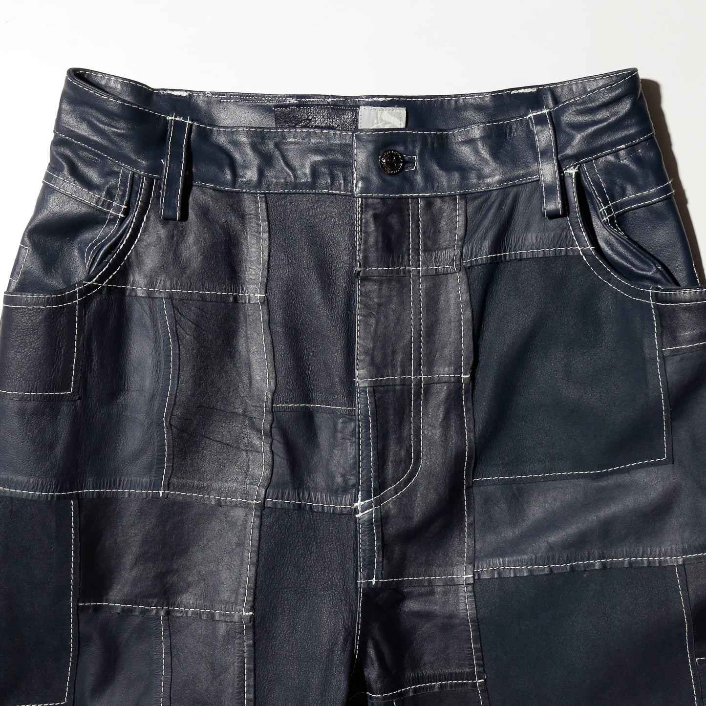 vintage craft patchwork leather bermuda shorts