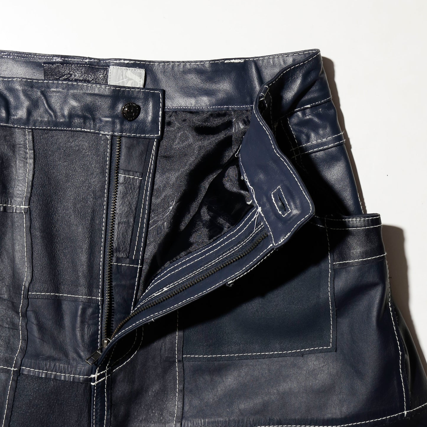 vintage craft patchwork leather bermuda shorts