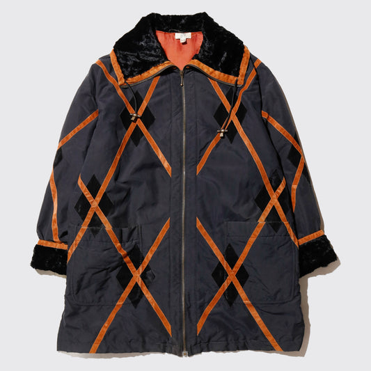 vintage taping argyle high neck coat