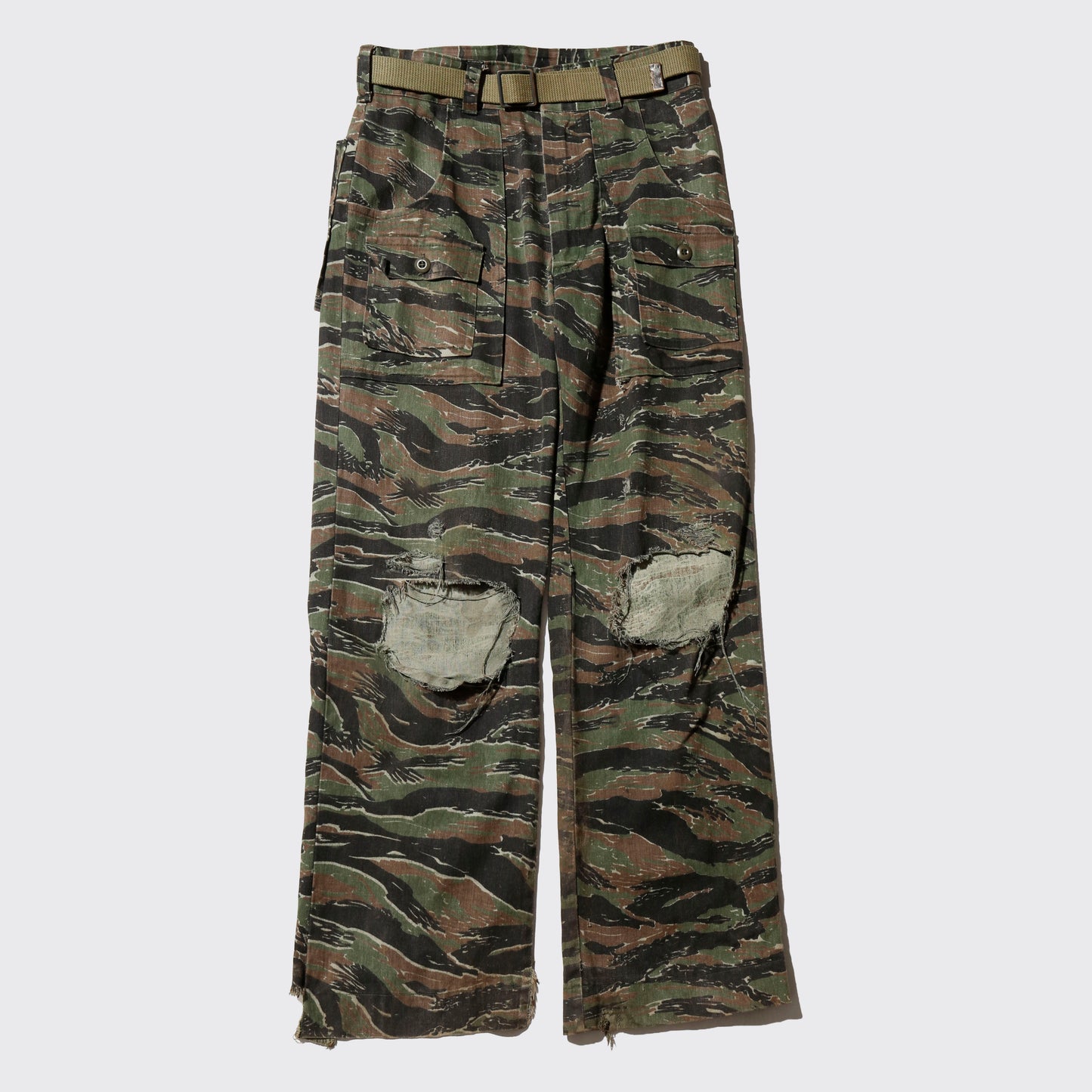 vintage belted tiger camo crush cargo trousers