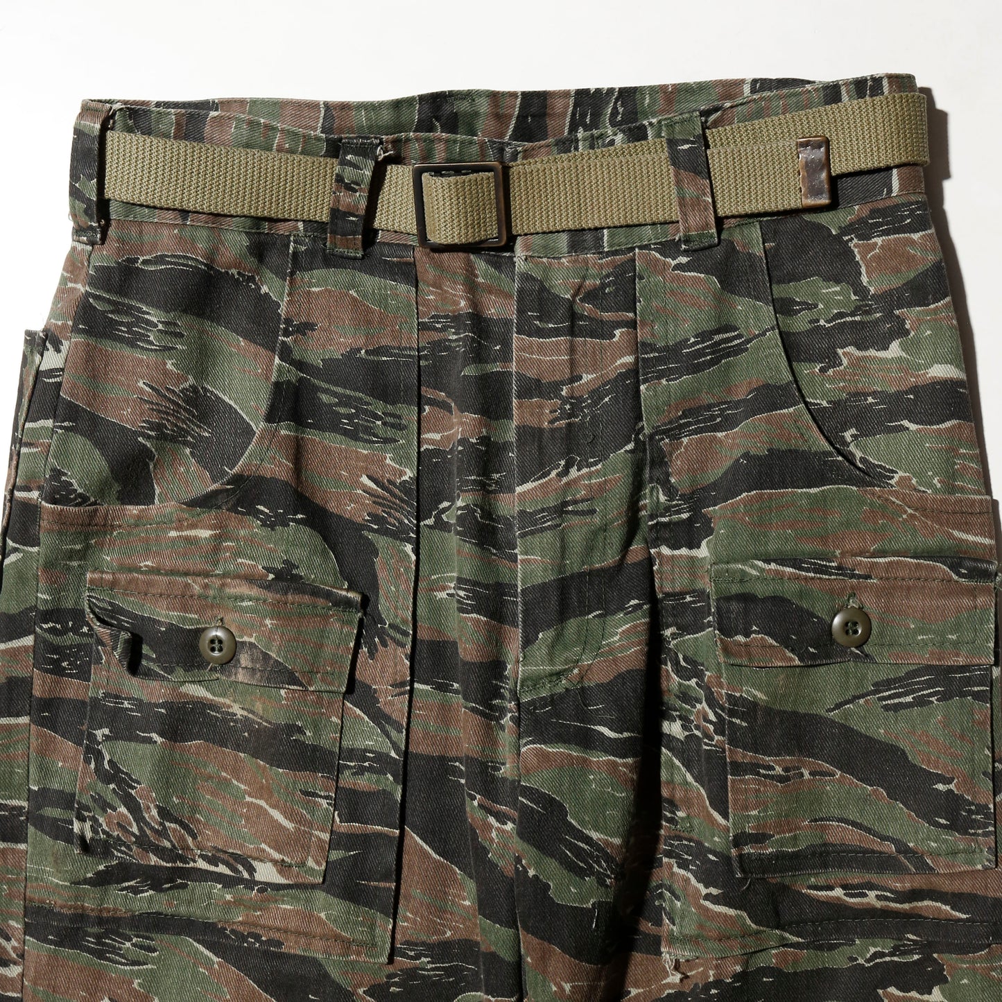 vintage belted tiger camo crush cargo trousers