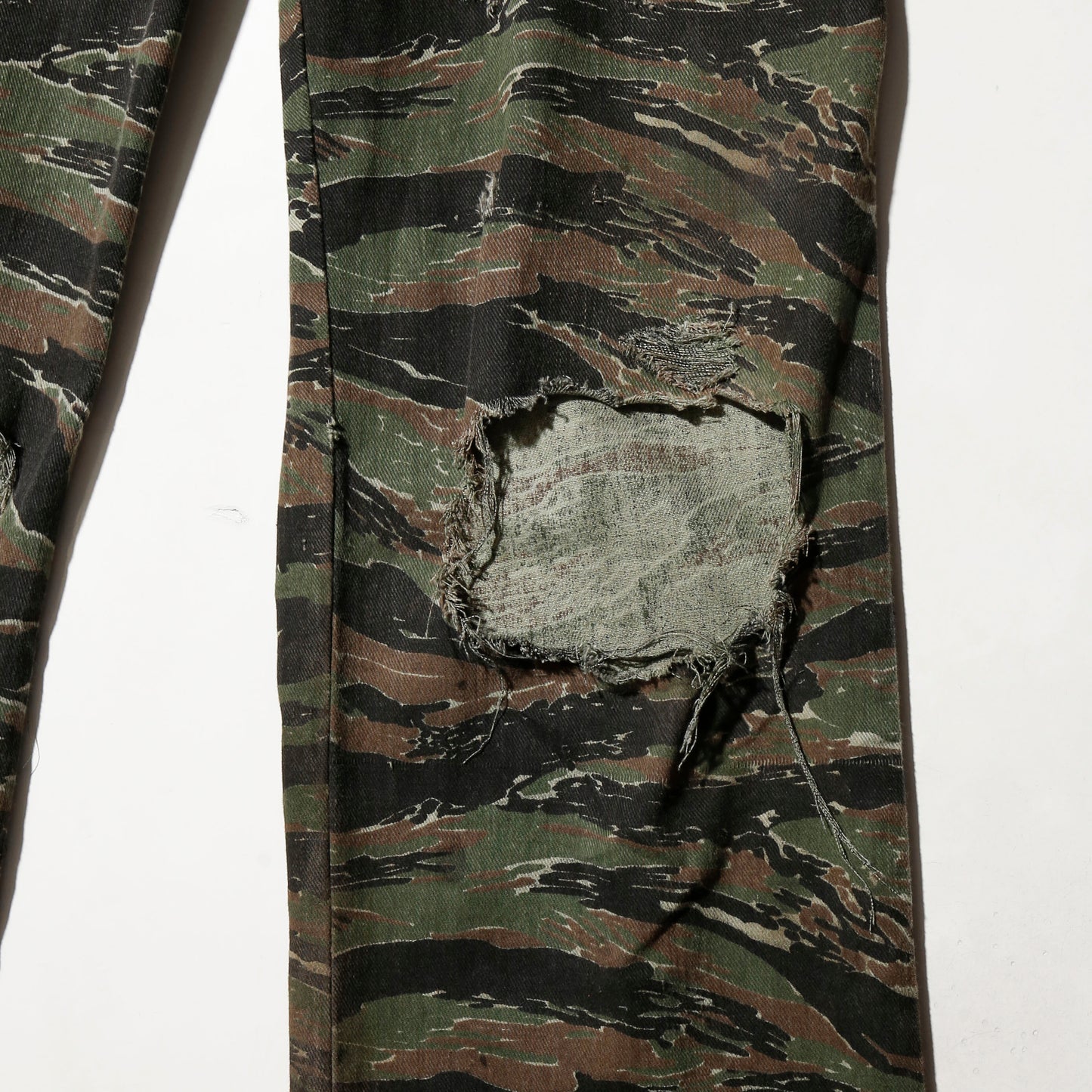 vintage belted tiger camo crush cargo trousers