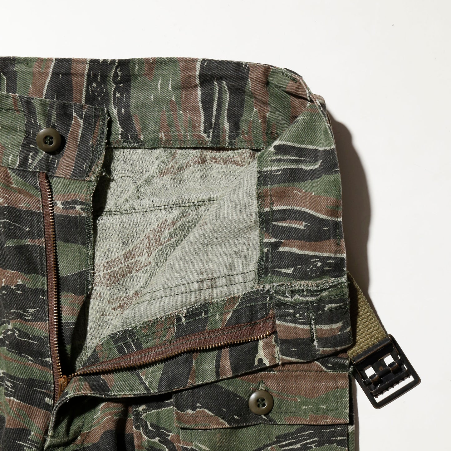 vintage belted tiger camo crush cargo trousers