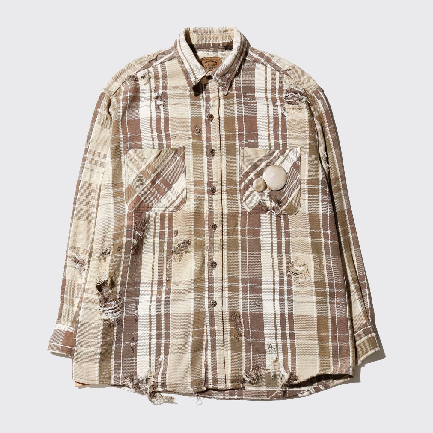 *one-off broken flannel check shirt, with copper badge
