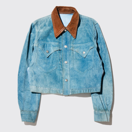 vintage 70's cropped turquoise leather trucker jacket , *reversible