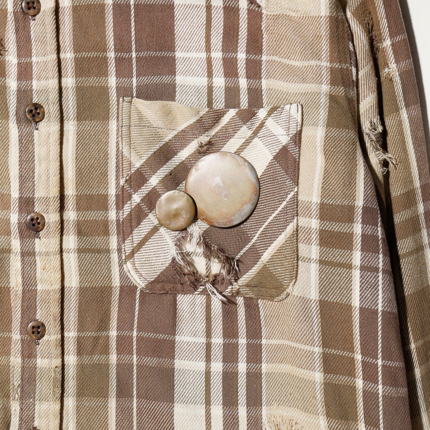 *one-off broken flannel check shirt, with copper badge