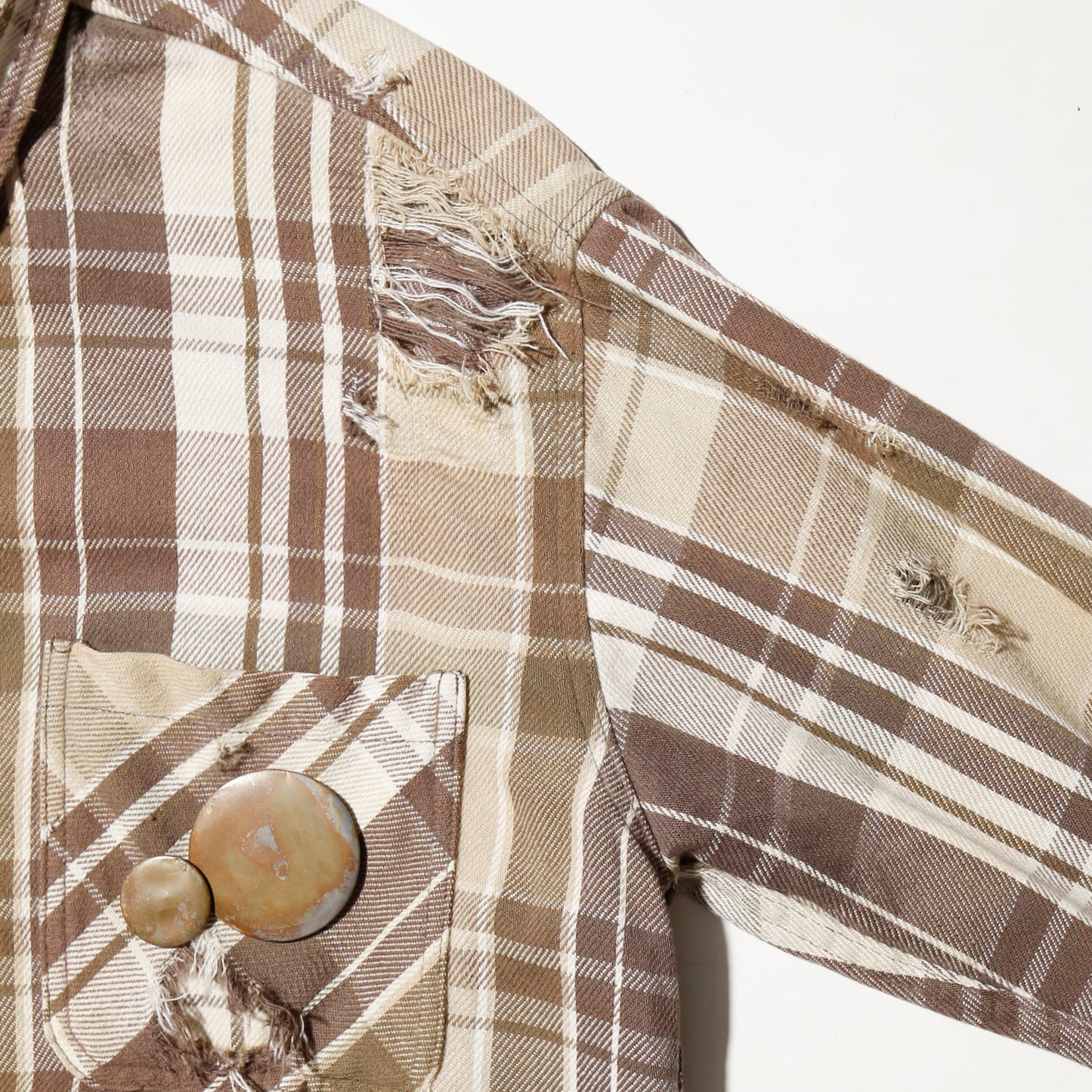 *one-off broken flannel check shirt, with copper badge