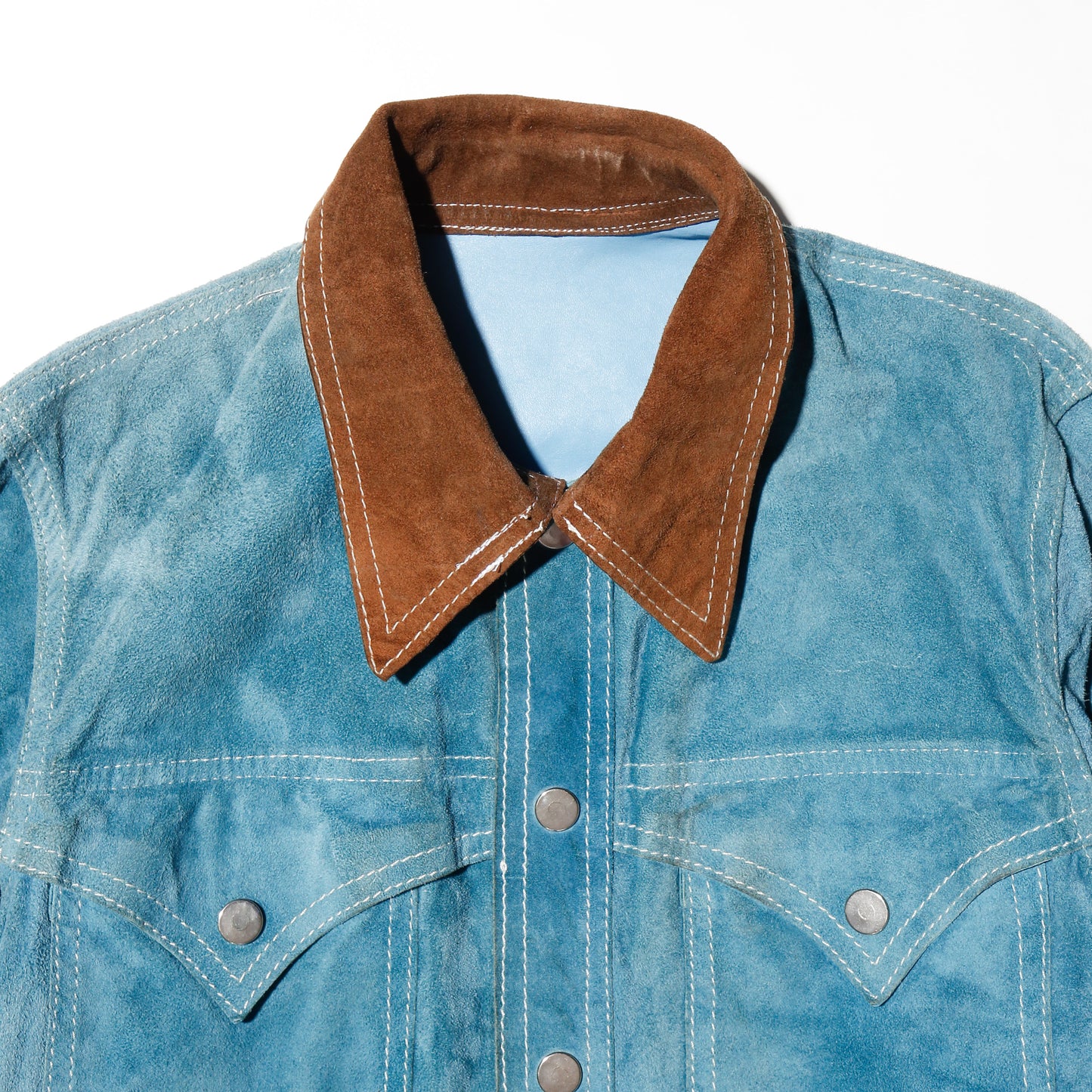 vintage 70's cropped turquoise leather trucker jacket , *reversible