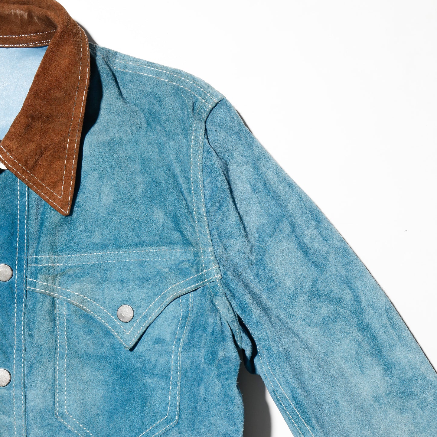 vintage 70's cropped turquoise leather trucker jacket , *reversible