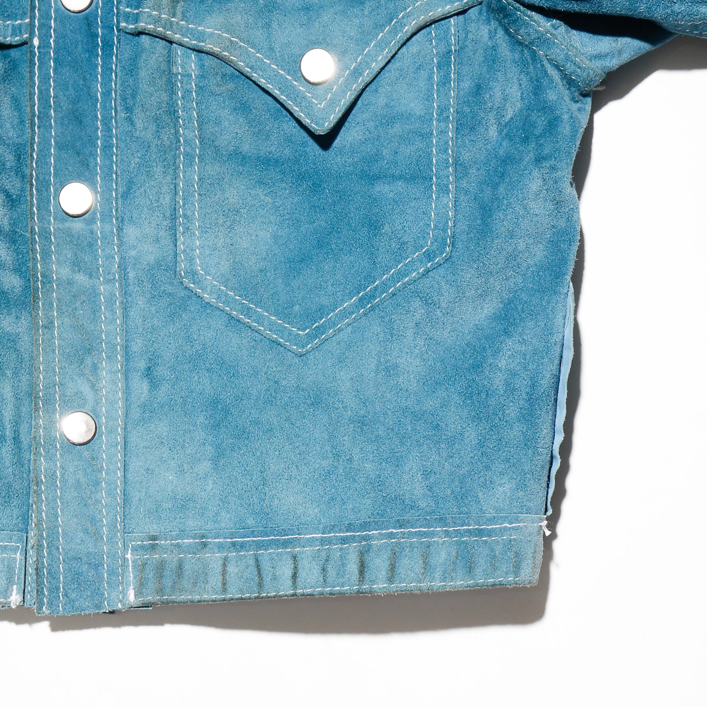 vintage 70's cropped turquoise leather trucker jacket , *reversible
