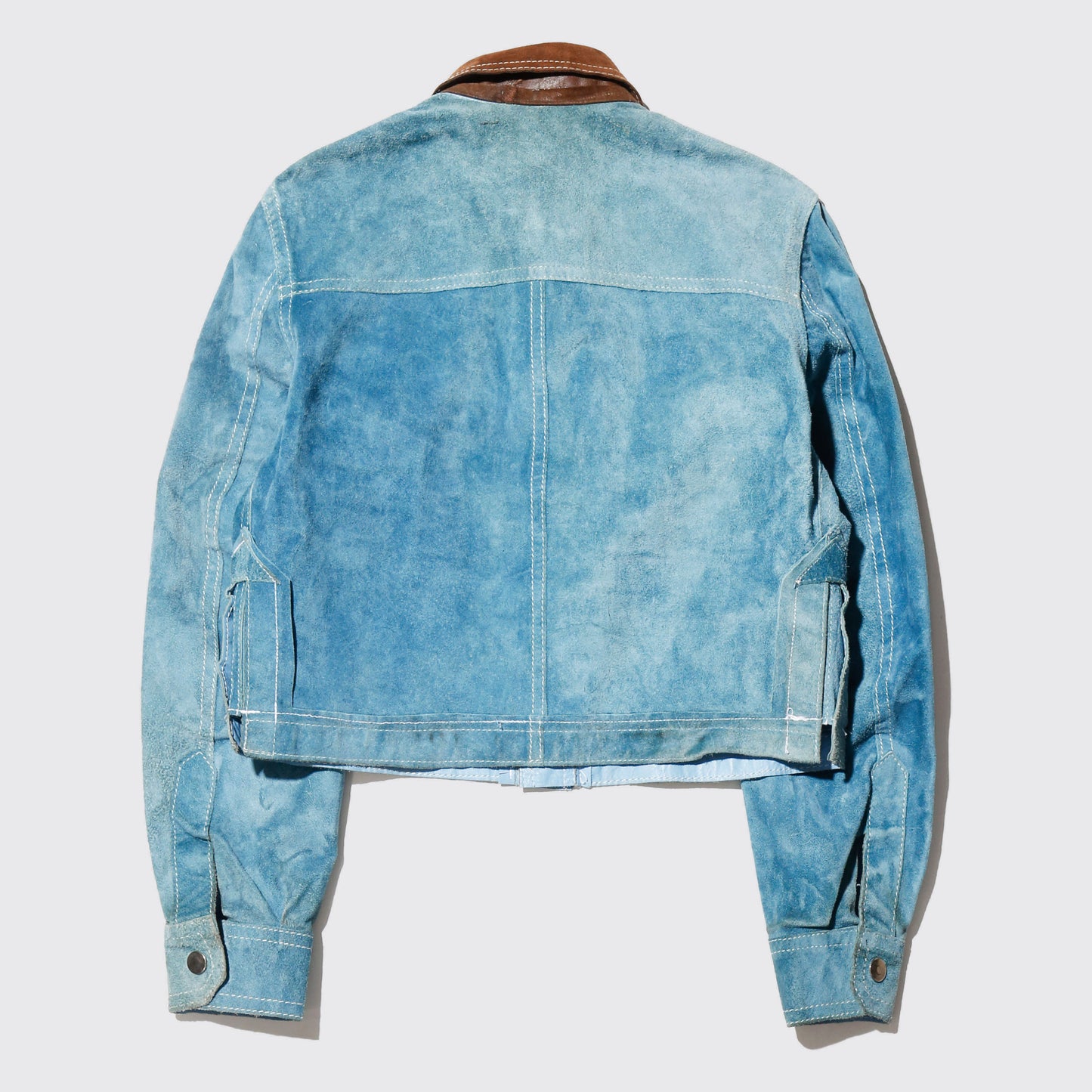 vintage 70's cropped turquoise leather trucker jacket , *reversible