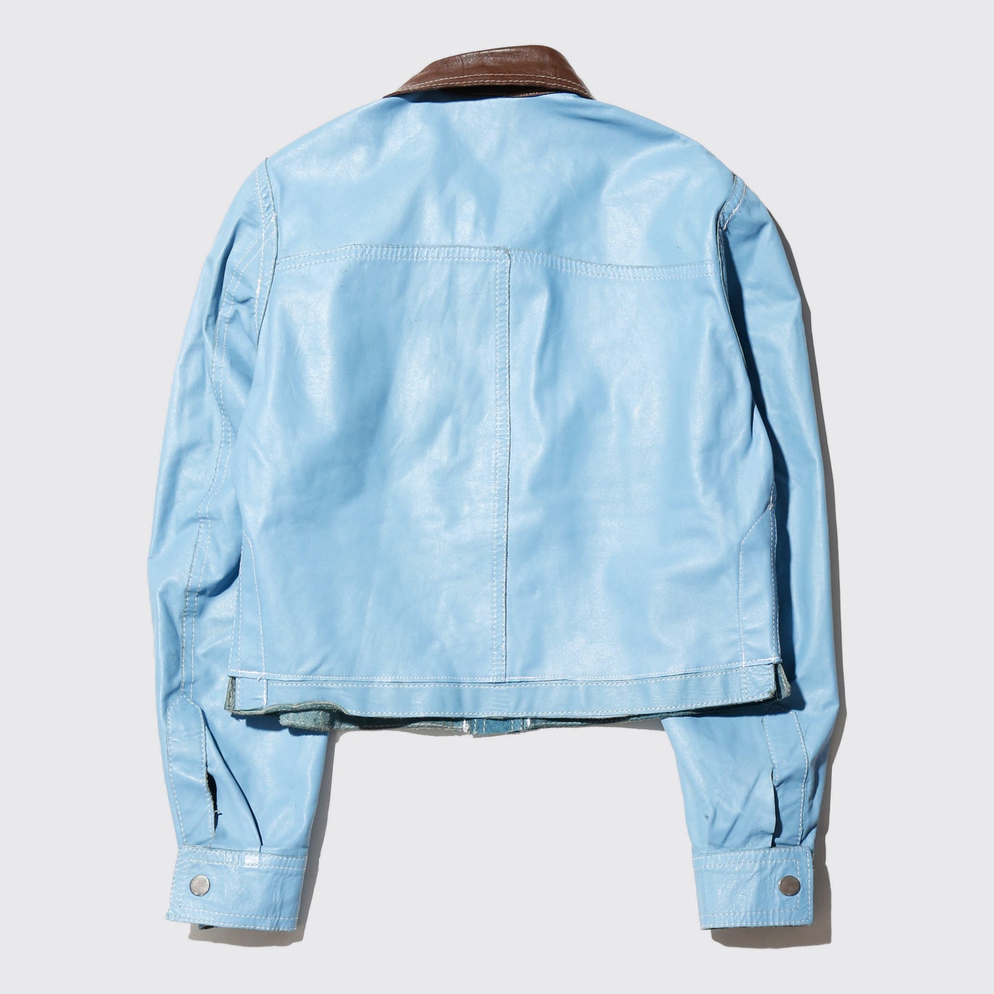 vintage 70's cropped turquoise leather trucker jacket , *reversible