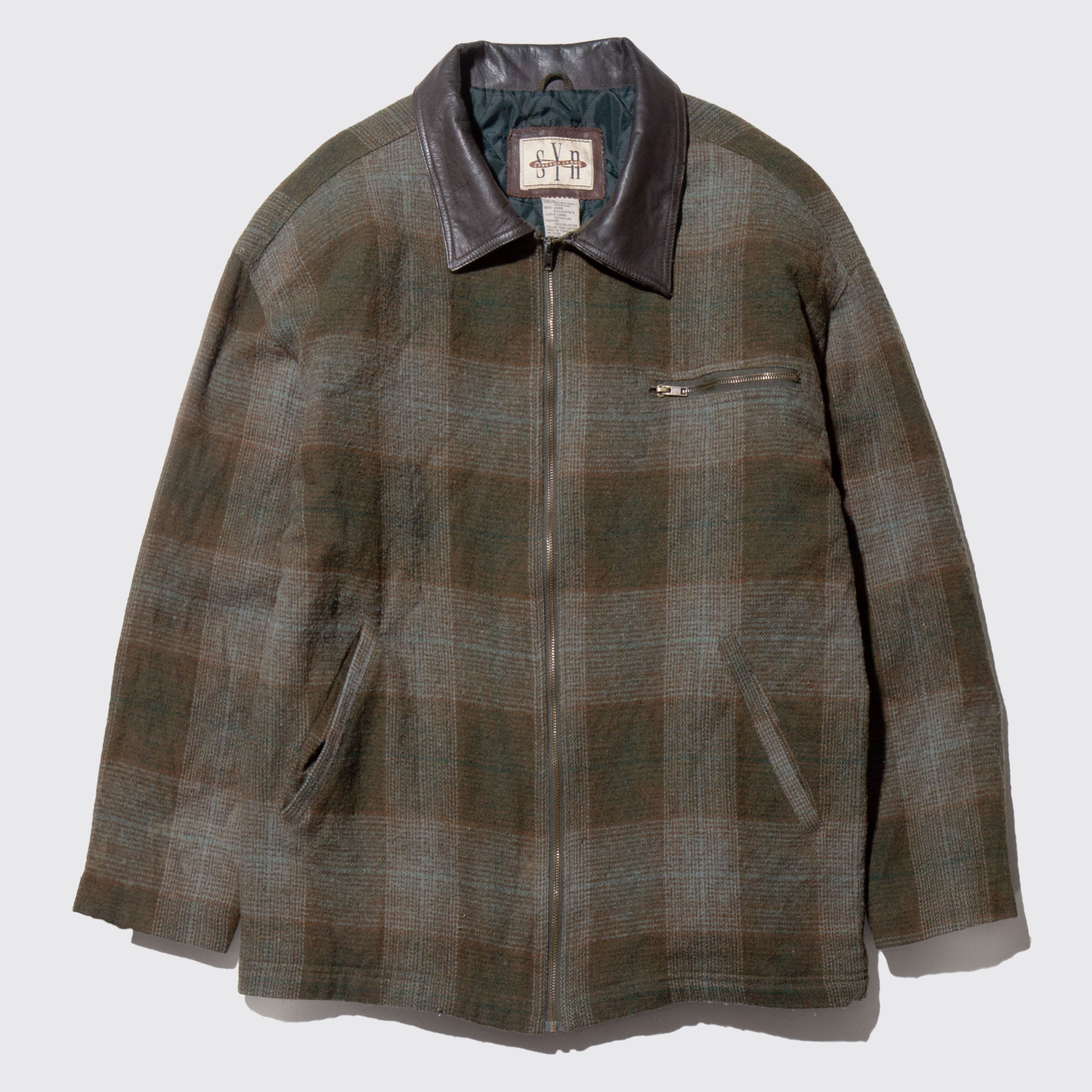 vintage leather collar check wool jacket – NOILL