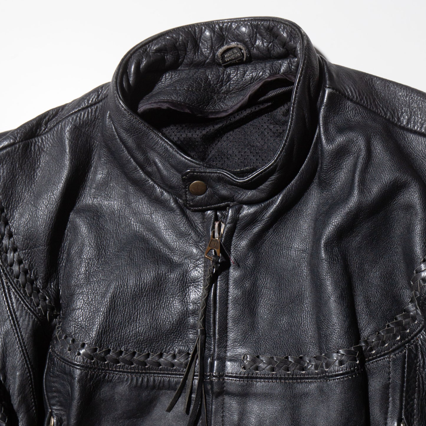 vintage braids motorcycle leather jacket, detachable sleeve