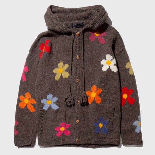 vintage ecuador hand knit flower hoodie