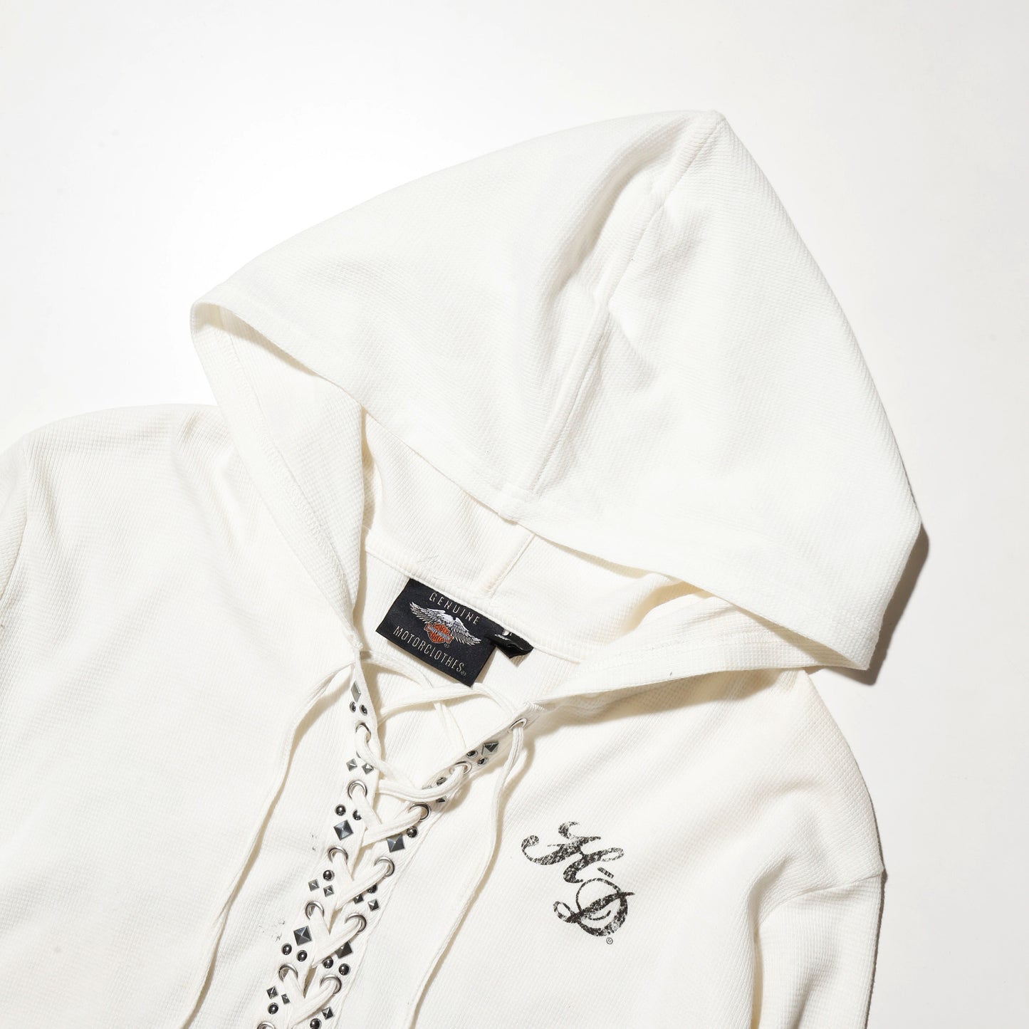 vintage 00's harley-davidson willie g skull lace up hoodie