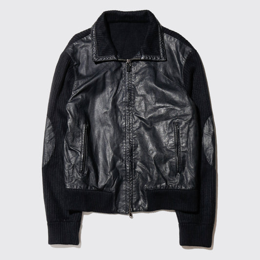 vintage leather comb knit jacket