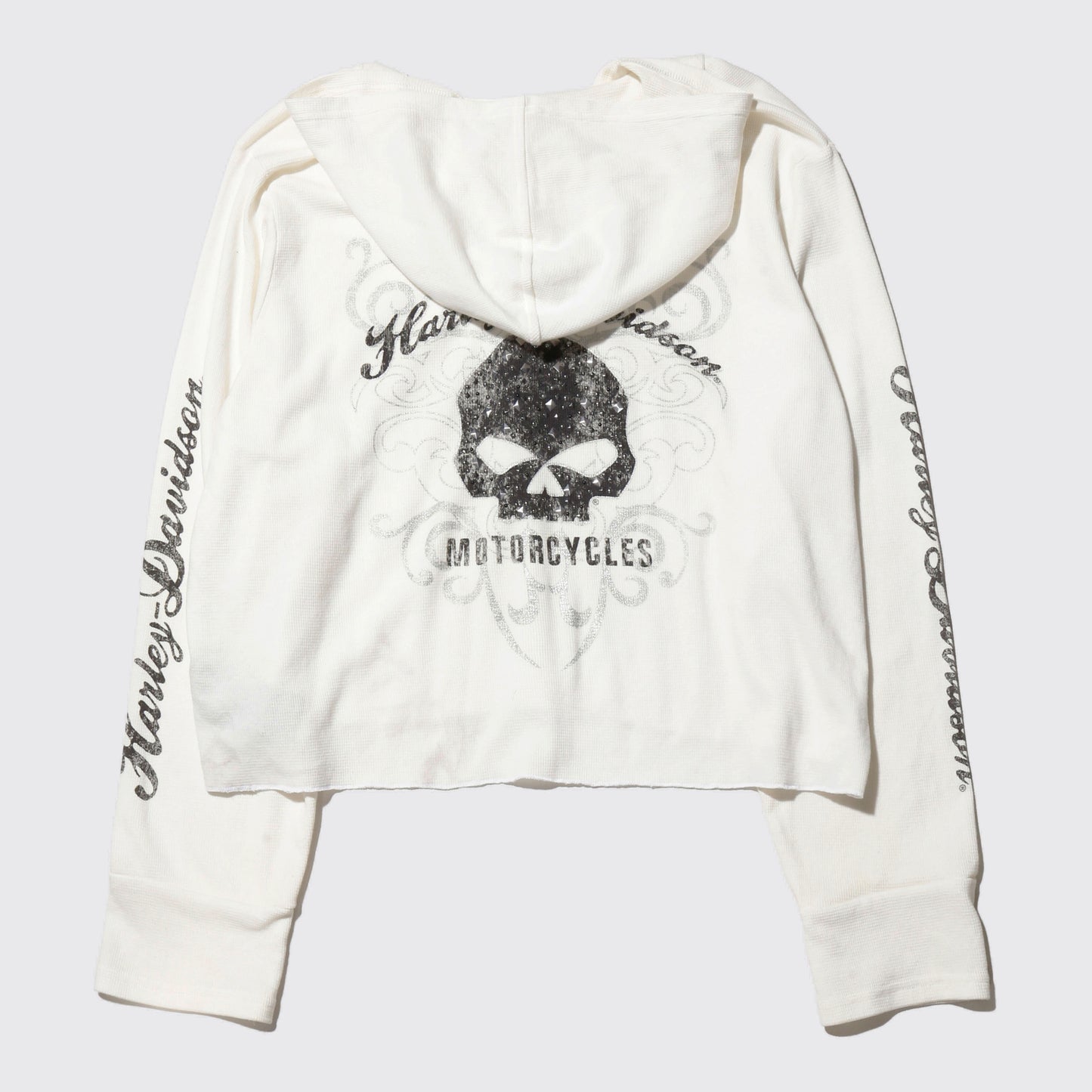 vintage 00's harley-davidson willie g skull lace up hoodie