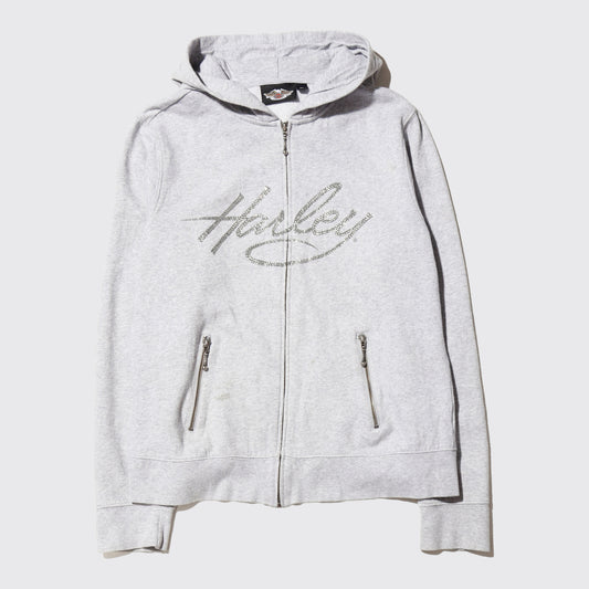 vintage 00's harley-davidson cropped rhinestone hoodie