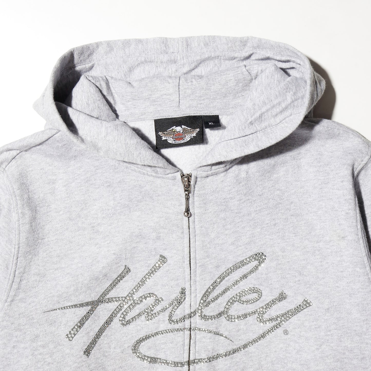 vintage 00's harley-davidson cropped rhinestone hoodie