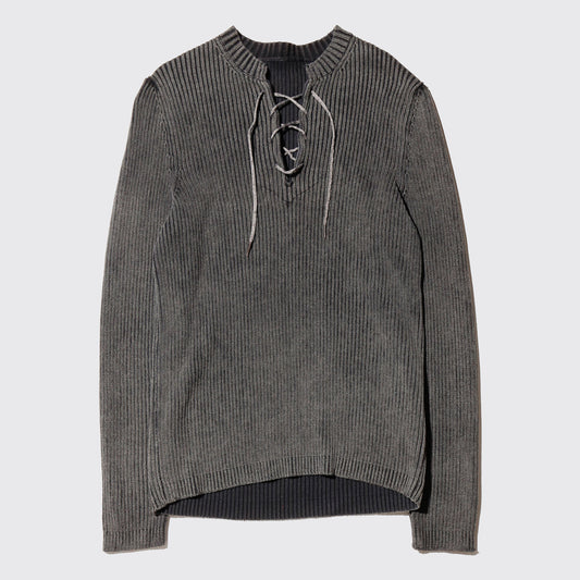 vintage lace up ribbed sweater