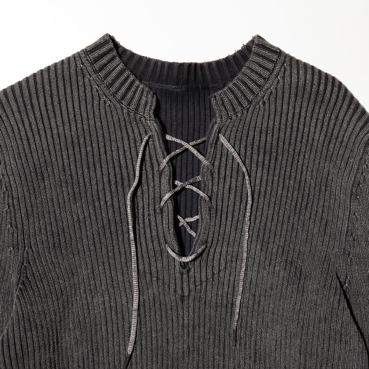 vintage lace up ribbed sweater