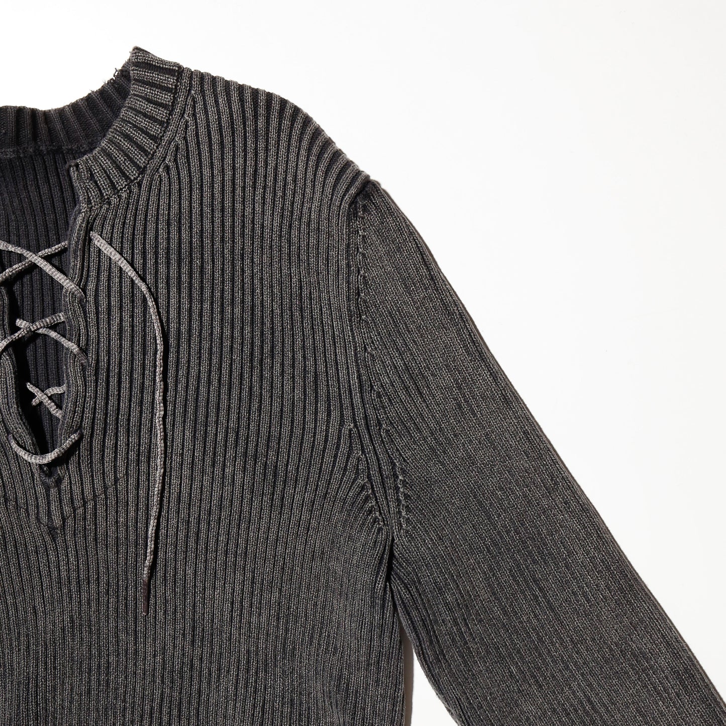 vintage lace up ribbed sweater